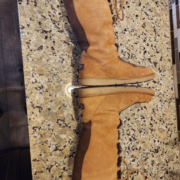 Ugg Appalachian Uptown Moccasin Size 8 Knee High Lace Up Lt Brn W Drk Brn Fur - Picture 3 of 7